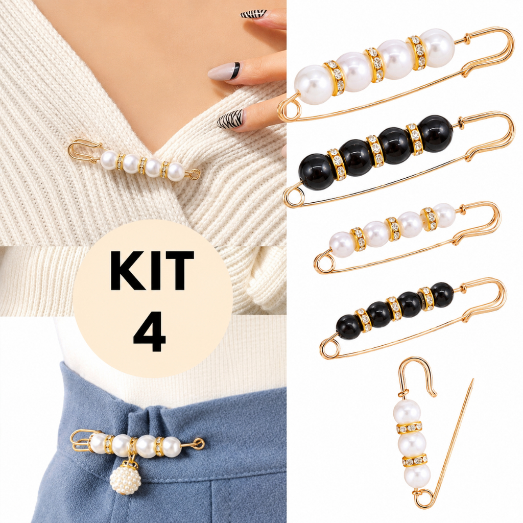 KIT Broche Alfinete Pérola Ajuste Roupa Calça Vestido Decorativo Feminino