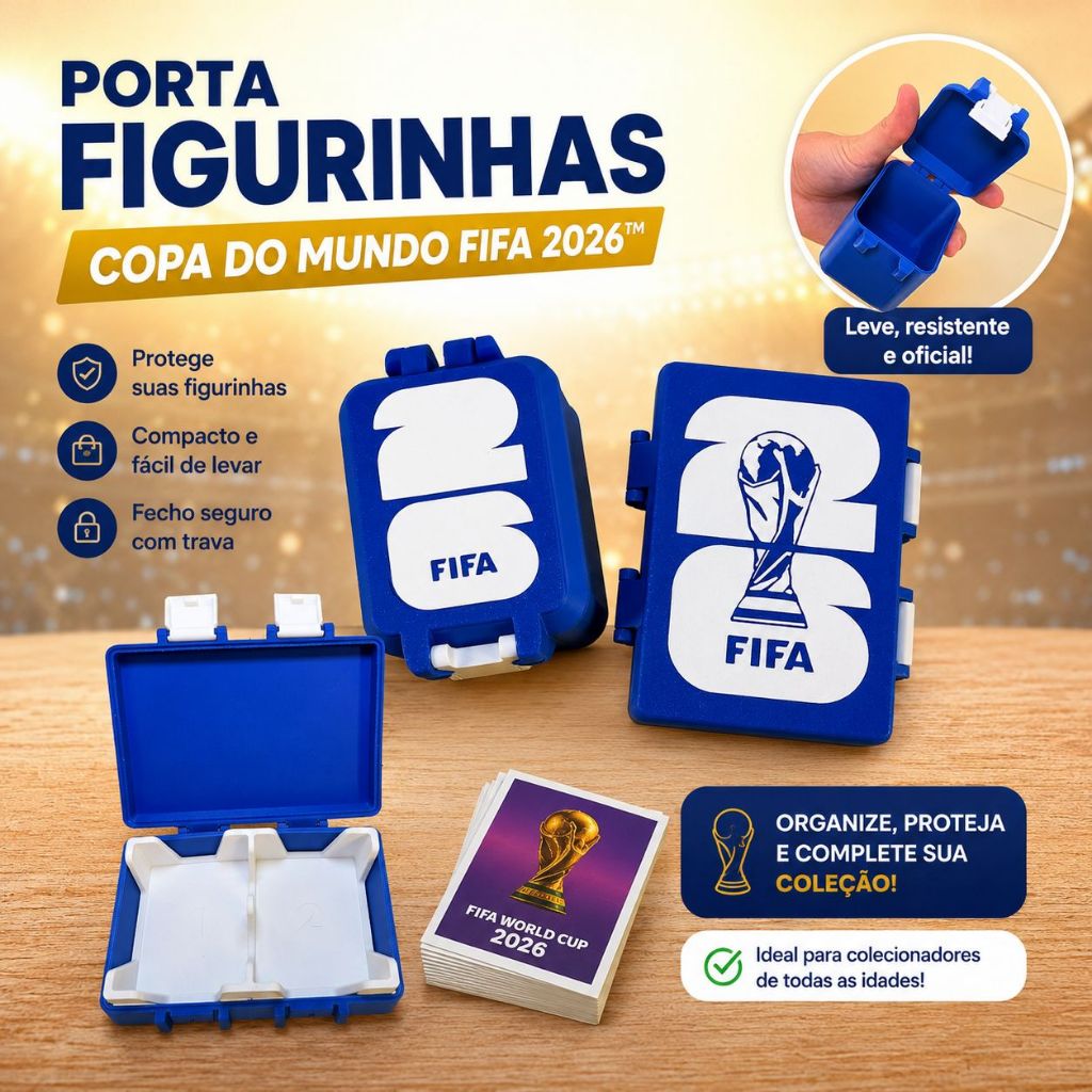 Caixa Porta Figurinhas álbum Copa do Mundo 2026 Organizador de Figurinhas - Caixa com Divisórias