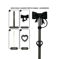 Kit Canudo, Tampa de Canudo Laço, Topper Coração 10mm para Copo 1200ml + limpador de canudo
