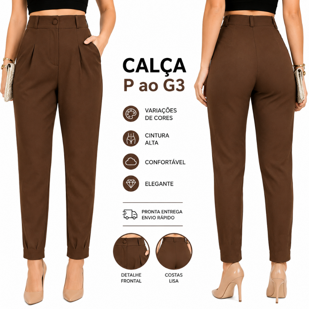 Calça Alfaiataria Feminina Modelo Cenoura Jogger Estiloso Social