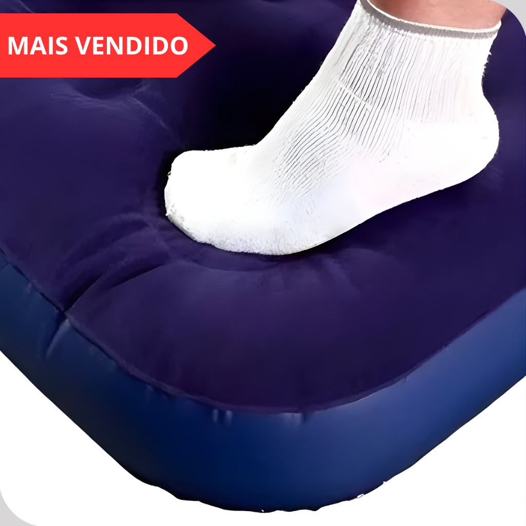 Colchão Inflável Solteiro Mor Com inflador Embutido Resistente Azul
