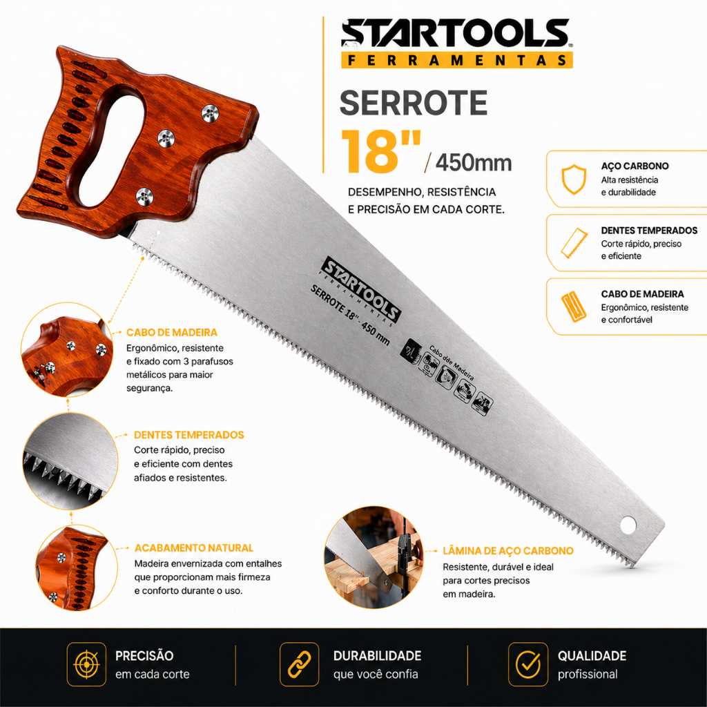 Serrote Profissional Startools 18 Pol 450mm Cabo Madeira