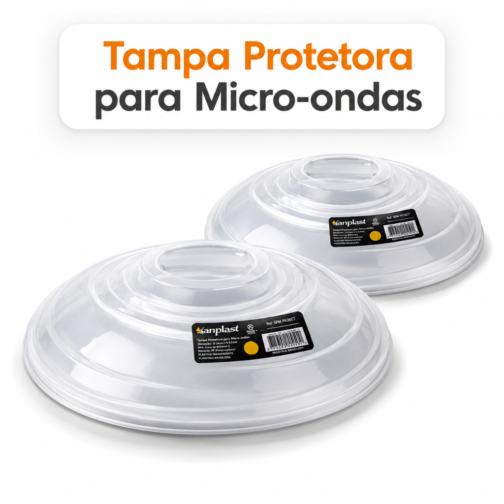 Tampa Protetora para Micro-ondas 24cm Anti Respingo Tampa Microondas Plástica BPA Free Aquecer Alimentos