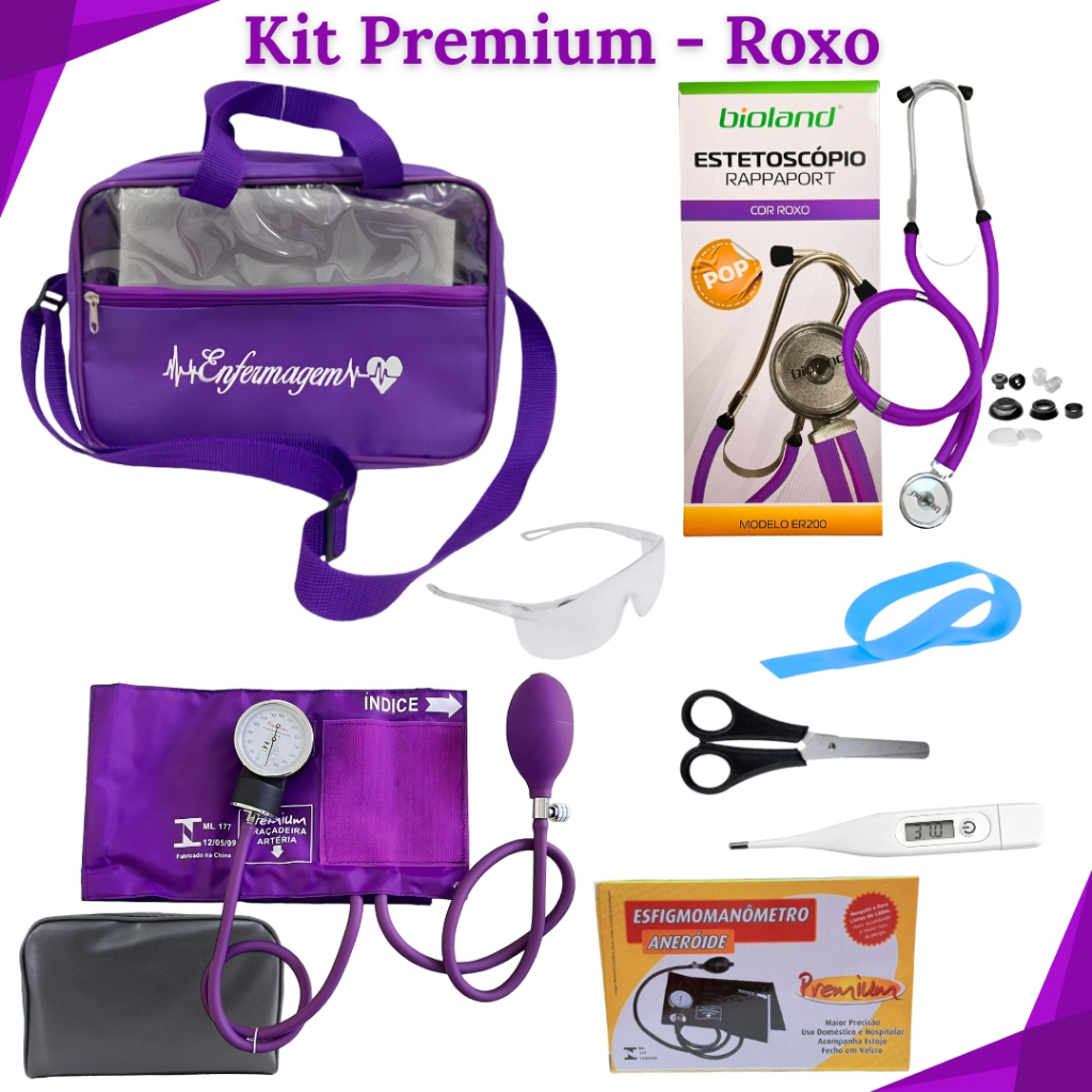 Kit de Enfermagem Tradicional com 8 itens para Estágio ou Aulas de Laboratório (Material de Bolso) - 5 Cores