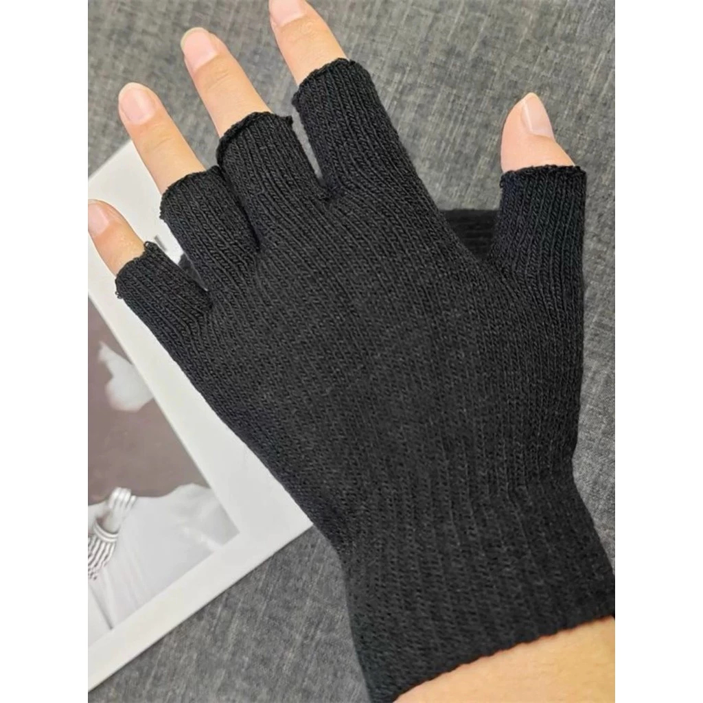 Detalhes do Kit 1- 3 pares luvas de meio dedo de lã antiderrapante Unissex Masculino e feminino para inverno frio