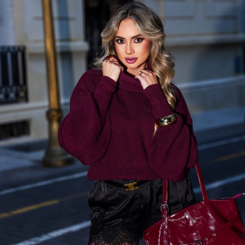Blusa Manga bufante Tricô Tamanhos P, M e G Blusa de Frio Tricot Tendência Inverno 2026 Moda Blogueira
