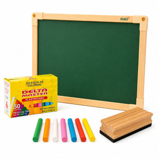 Lousa Quadro Verde Escolar Infantil + 50 Giz Colorido + Apagador