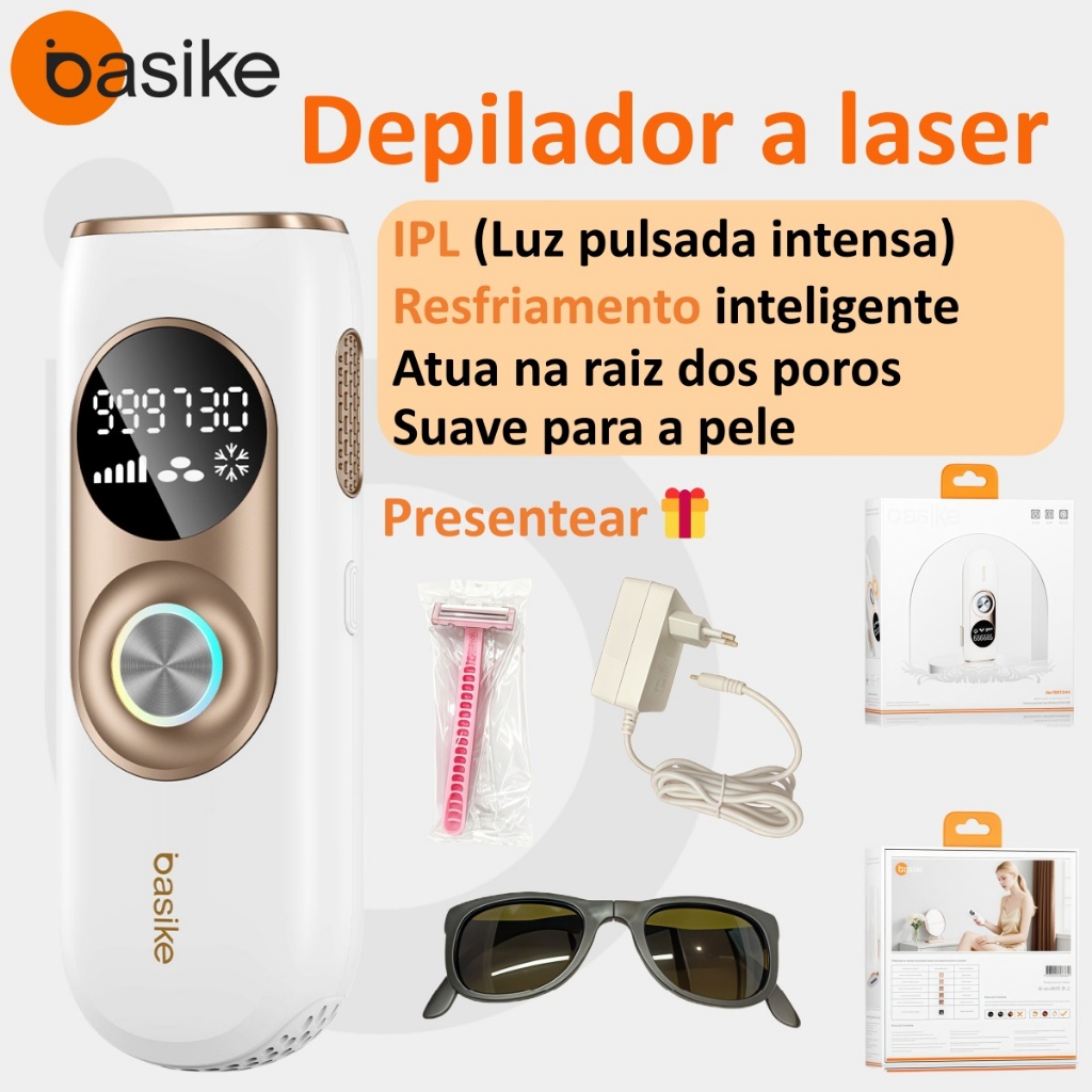 Basike Depilador Íntimo Feminino IPL 5 Níveis|Depilação a Laser com Resfriamento Gelado Confortável