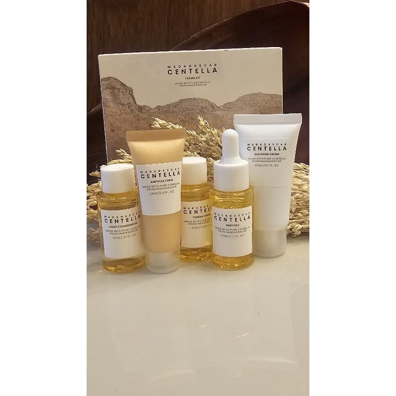 Kit Travel Centella Madagascar Importado 5 itens Chinês Skin Care completa Limpeza,  tonificar e hidratar