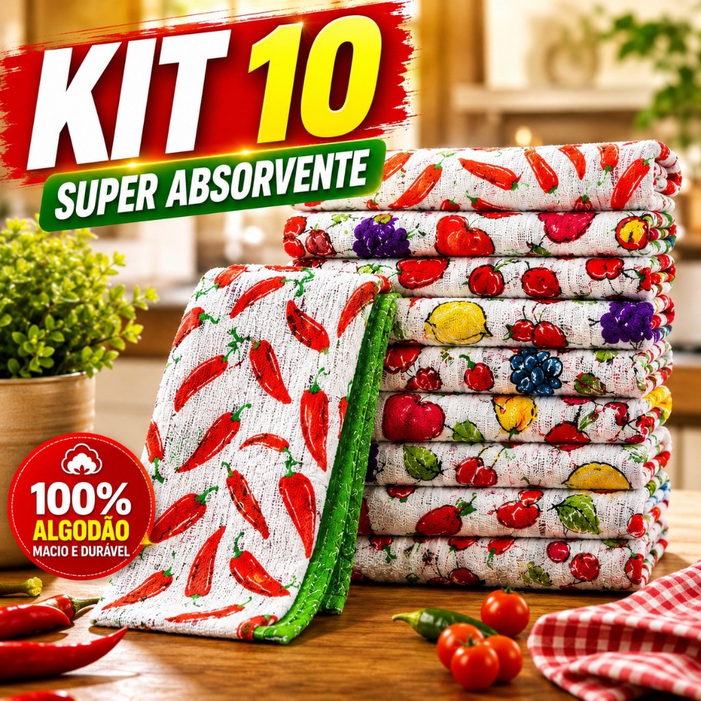 Kit 10 Pano de Copa Atoalhado Premium 40x60cm Panos de Prato 100% Algodão Alta Absorção