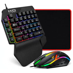 Kit Gamer Teclado 1 Mão RGB + Mouse 2400DPI + Mousepad Speed