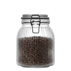 Pote Hermético Vidro Canelado Trava Aço Preto 1450ml, Porta Mantimentos Hermético - Ruvolo