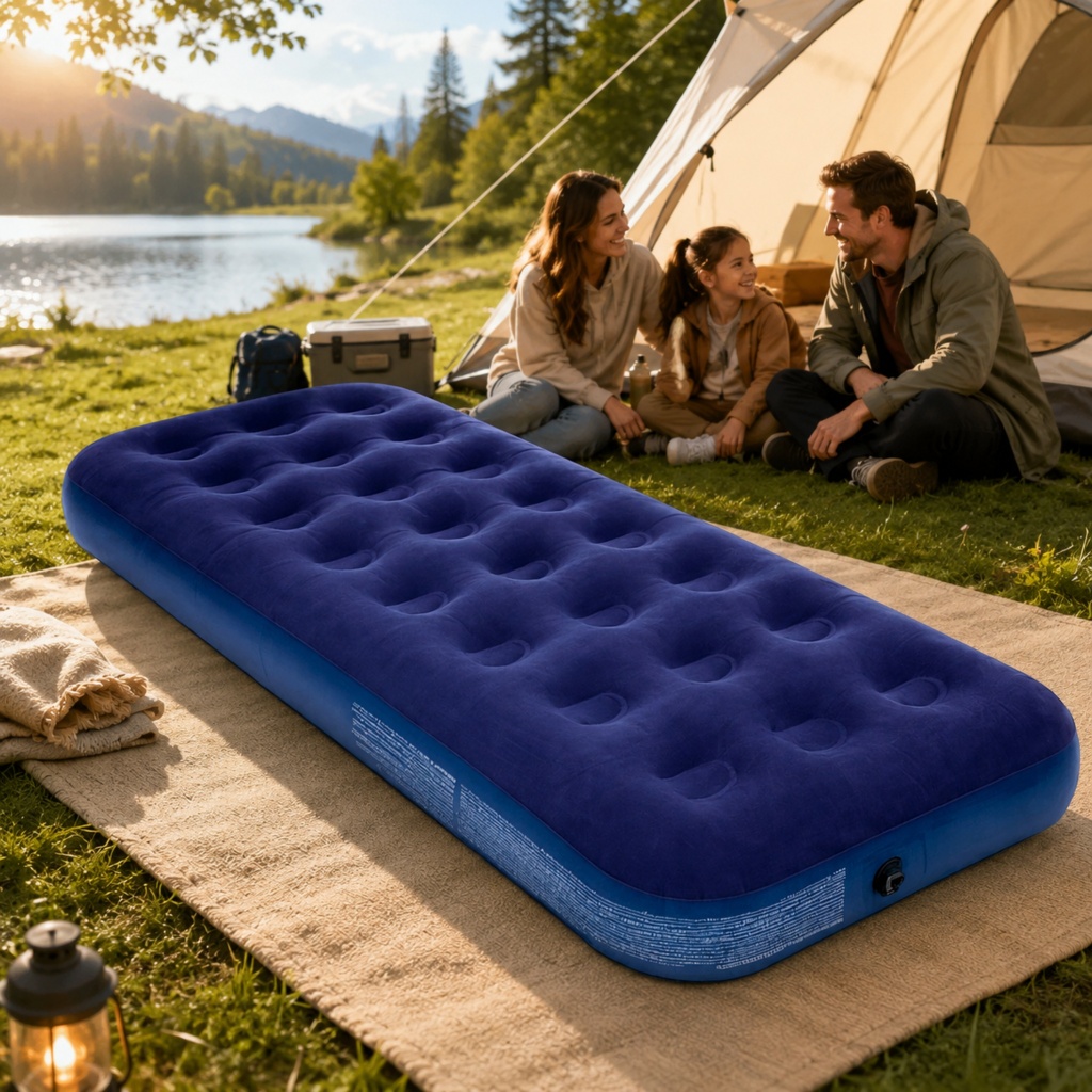 Colchão Inflável Solteiro Aveli 191x73x22 Camping Praia Visita Cama De Ar Portátil Resistente Azul