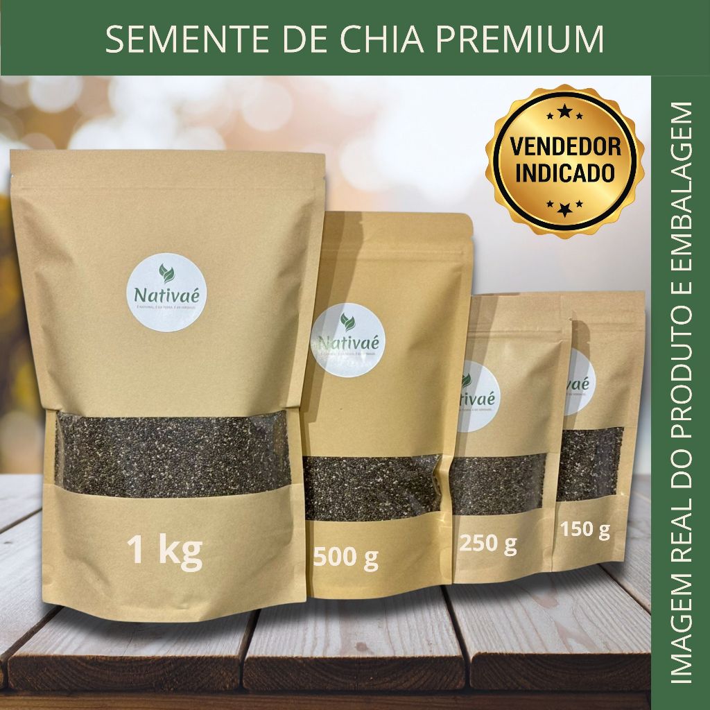 Semente de Chia Preta Premium Nativaé - ALTO TEOR DE FIBRAS E ÔMEGA 3 - 150g, 250g, 500g, 1 kg