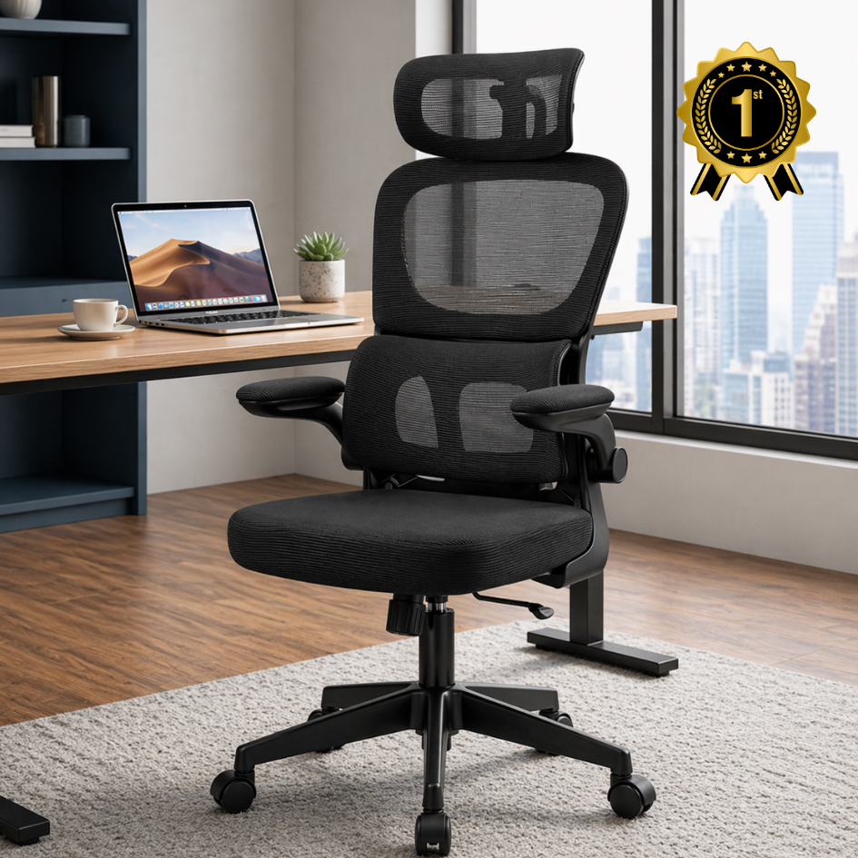 Cadeira Escritório Diretor Ergonômica Premium Suporte Lombar Apoio Cabeça Giratória Ajuste Postural