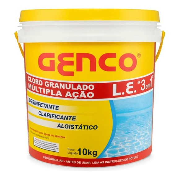 Genco 3 Em 1 Balde 10kg Cloro Para Piscina
