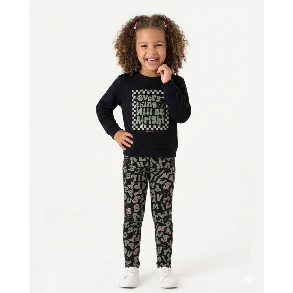 Conjunto Infantil Menina Malwee Kids Moletom Flanelado Quentinho Estampa Lettering Original