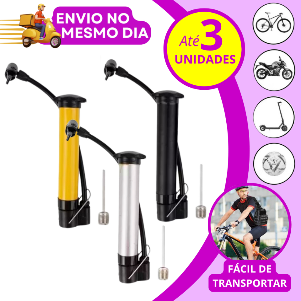 KIT 1,2,3 UNIDADES Bomba De Ar Portátil Vertical Encher Pneu Bike Bicicleta Boia Balão 25cm Pequena BomBinha