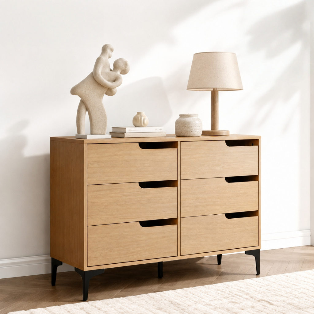 Aparador Buffet com 6 Gavetas Cômoda Multiuso Luxo Sala de Estar e Jantar Quarto Organização Estilo Retrô Resistente