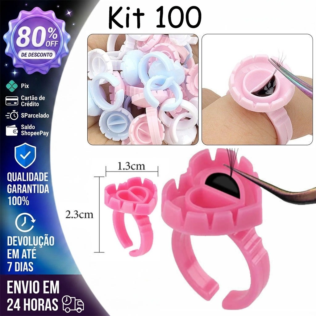 100 Aneis Batoque Flor Cola Alongamento Cílios Ring Stopper Divider for Eyelash Extensions Embroidery Tattoo