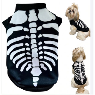 Roupa pet Halloween Regata Esqueleto fantasia cachorro roupinha caveira rock caveira ossos