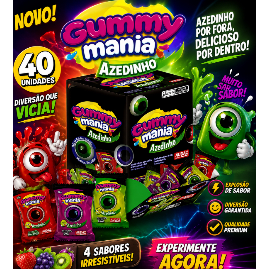 UNIAO GUMMY MANIA AZEDINHO COM 40 ou 20 UNIDADES Olho Doce