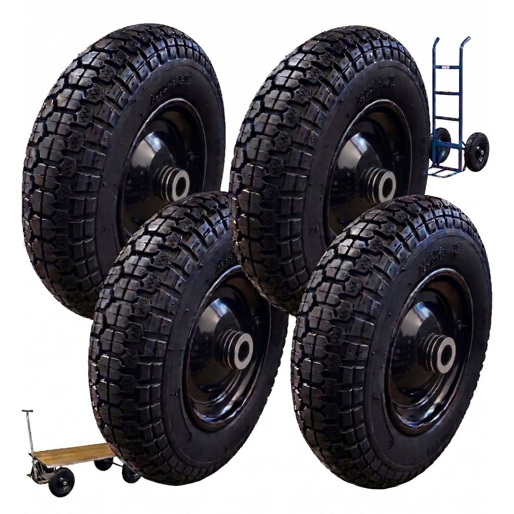 4 Pneu Completo Câmara Ar 350-8 com Rolamento Carrinho Carga Mão Plataforma Obra Comercio 800 KG