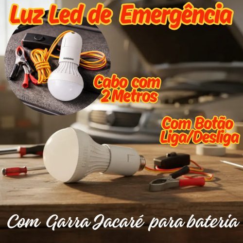 Luz LED de Emergência 12V 5W Pendente Automotivo com Garras Jacaré e Botão Liga/Desliga