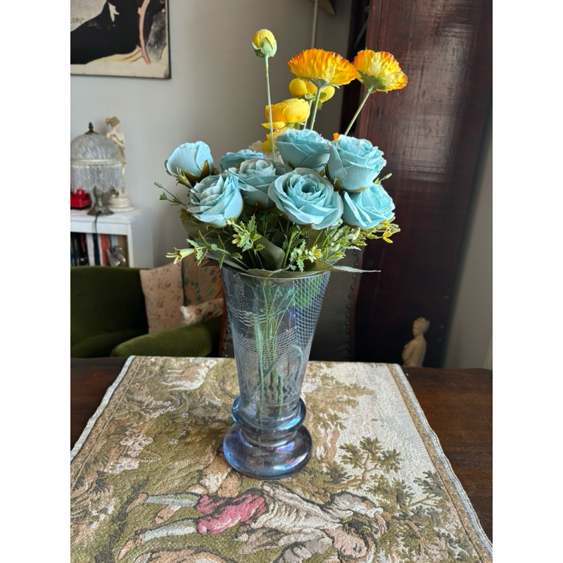 vaso de demi cristal azul vintage antiquário
