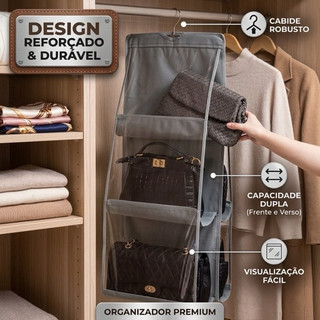 Organizador Multiuso Suporte De Bolsas Porta Cabide Guarda Roupas Ganchos Toalhas Com Cab…
