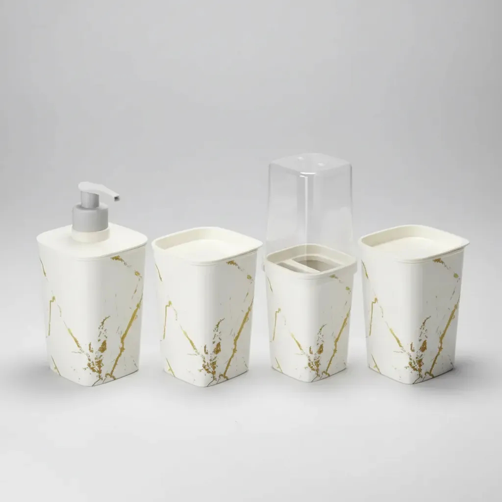 Kit 4 Peças Banheiro Lavabo Conjunto Acessórios Pia Variedade Organização Modelos Cores Plasútil
