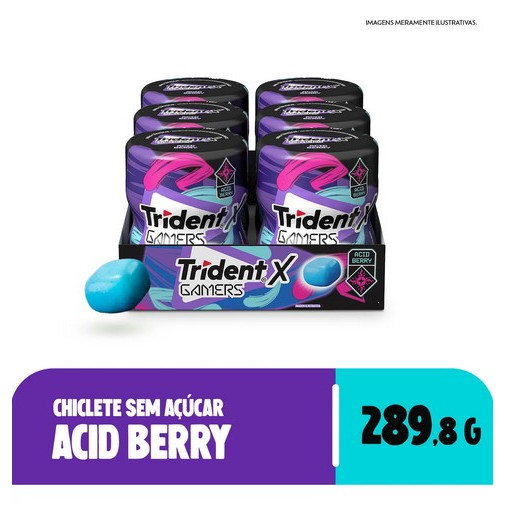 Chiclete Trident X Gamers Acid Berry Com 6 Unidades De 48,3g