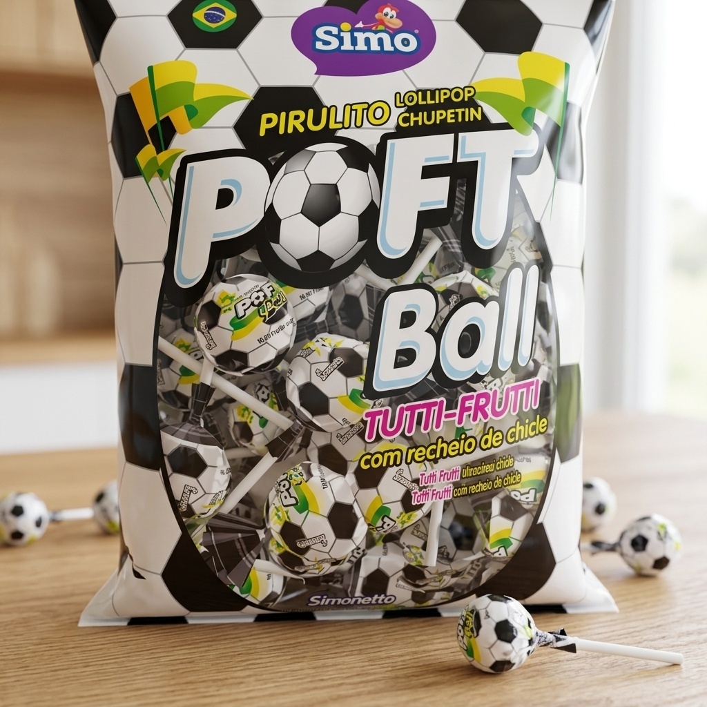 Pirulito Poft Ball Simonetto Bola Futebol Festa Copa Brasil 24 unidades 432g