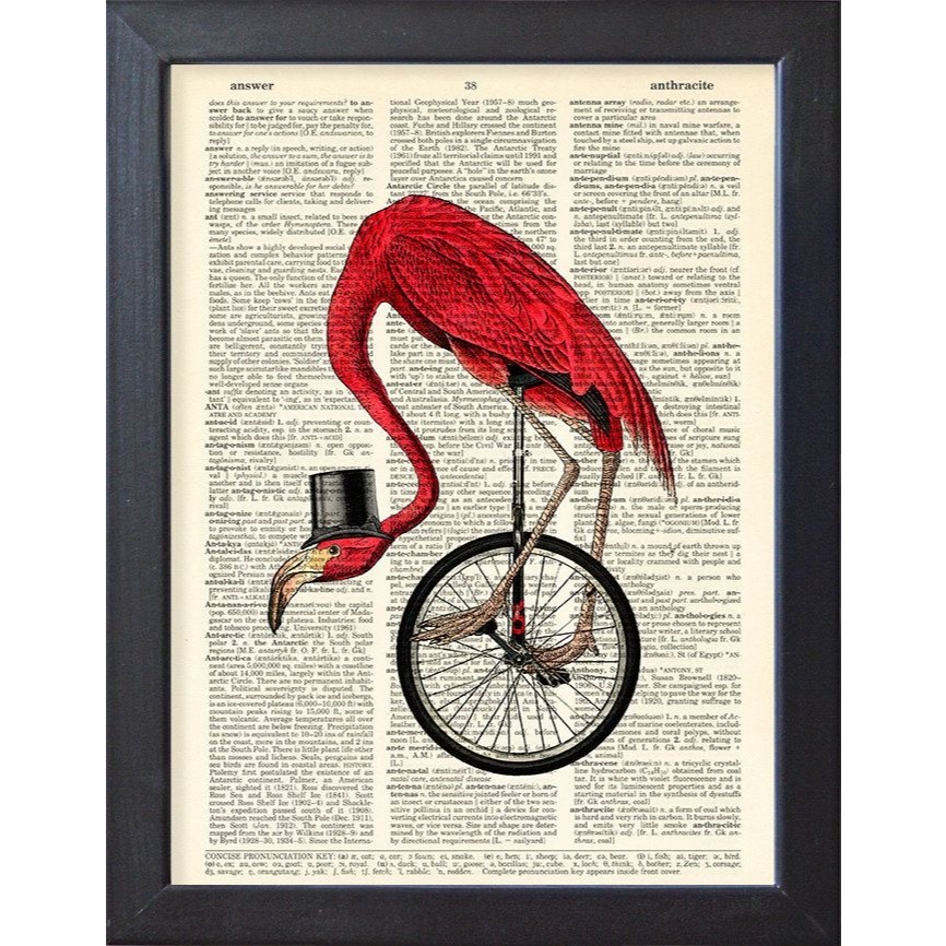 Quadros decorativos flamingo no monociclo vintage surrealista (1 peça)