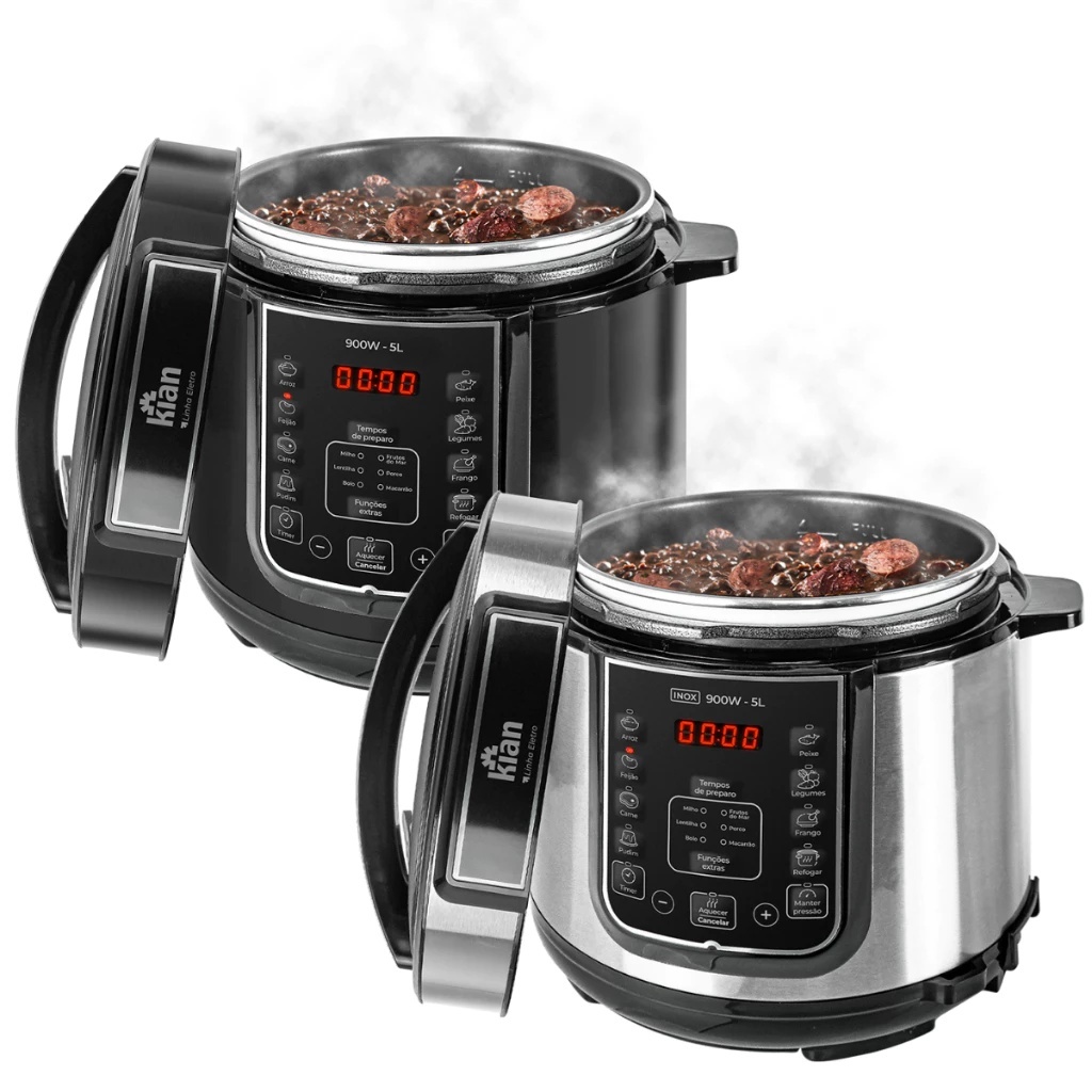 Panela de Pressão Elétrica Digital 5/6 litros 127v ou 220v Preta ou Inox - kian