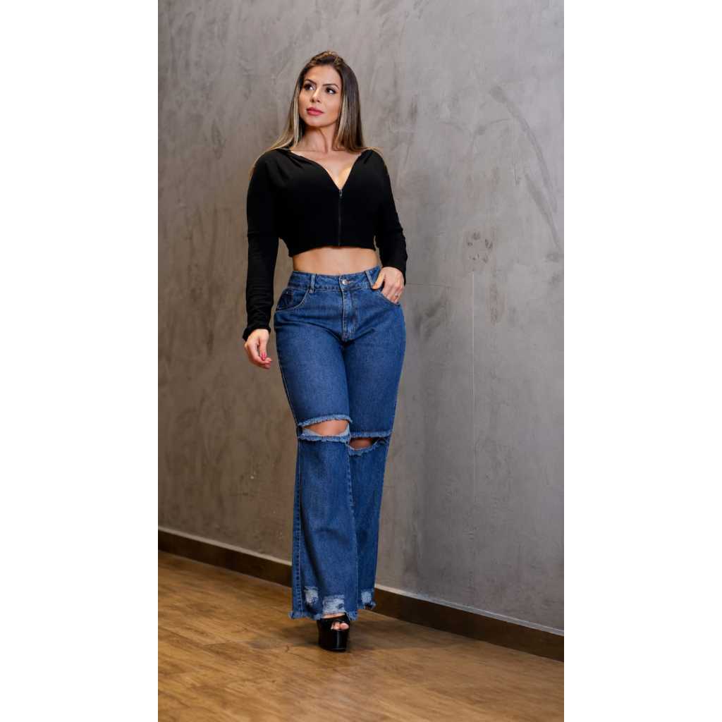 Calça jeans feminina wide leg 41021-Darlook