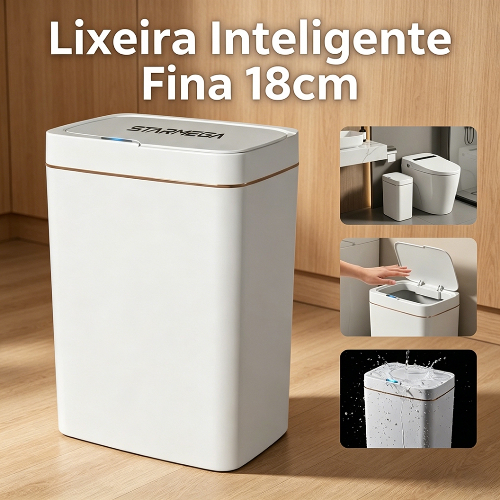 Lixeira Automática 15L com Sensor de Aproximação,Abertura Sem Contato com Tampa para Cozinha e Banheiro