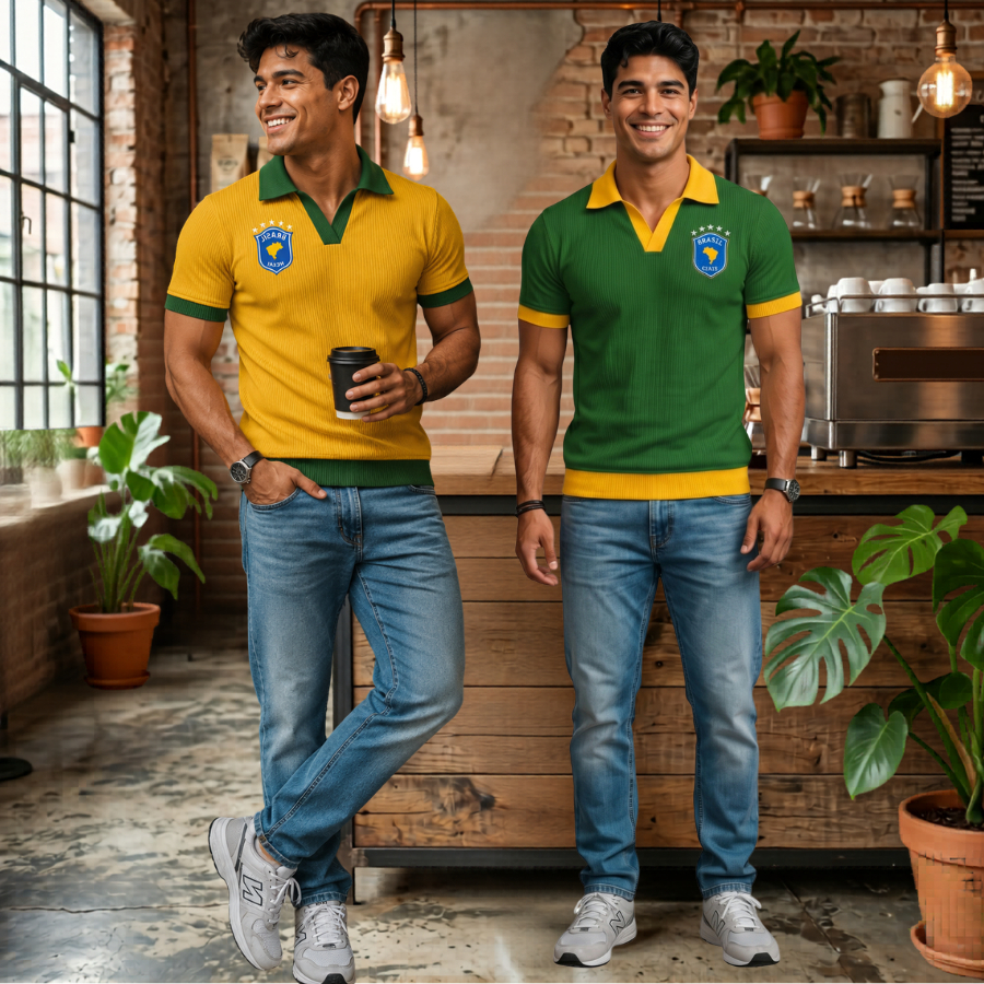 Camiseta Gola Polo Brasil Core Estilo Retro Corte Italiano
