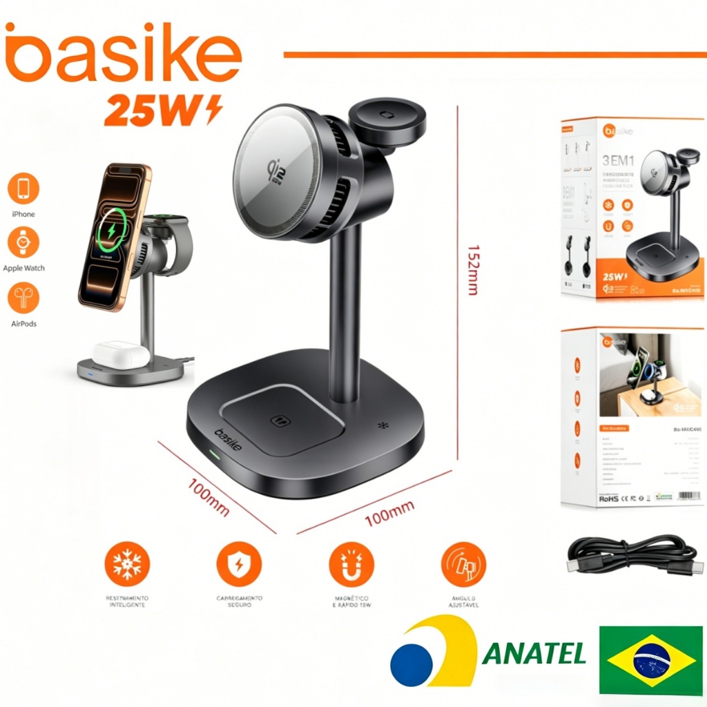 Basike 25W Suporte Carregadores 3 Em 1 Sem Fio Para iPhone Mini Magnético Carregamento Estação