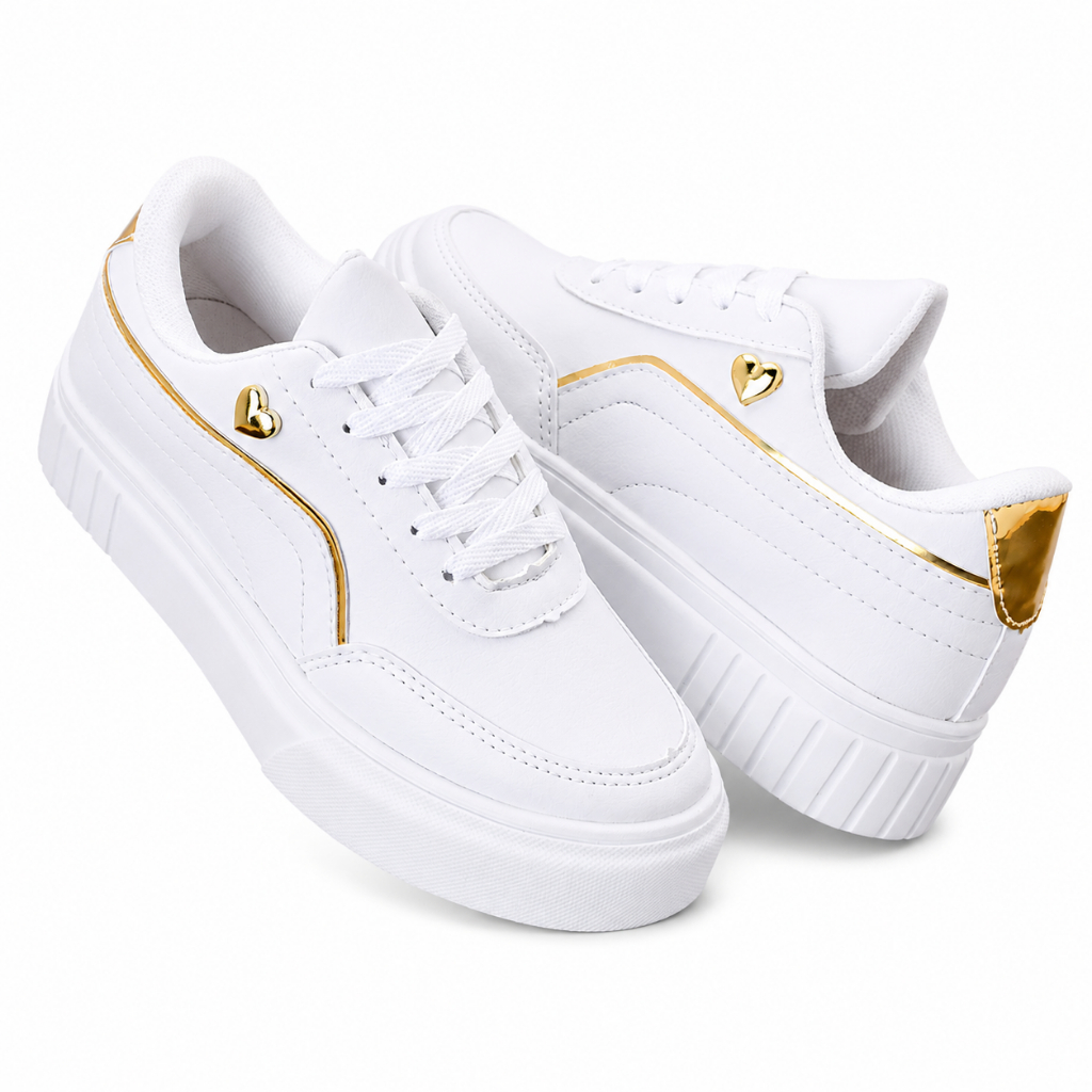 Tênis Feminino Plataforma Casual Coraçao Estiloso Fashion Passeio Trabalho Escola Dia a Dia Oferta — R$ 29,90 em Shopee, 32% OFF