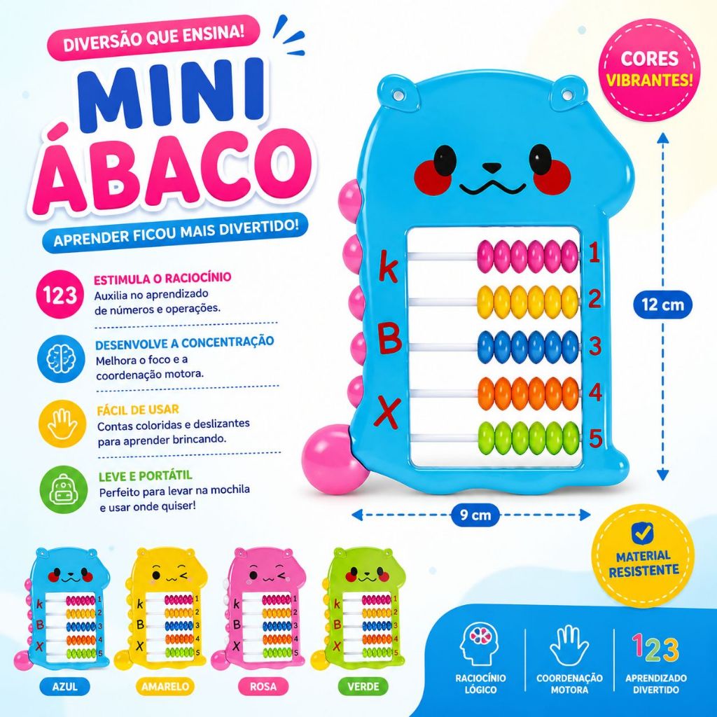 Abaco Escolar Dino Fun Contandor Mini Infantil Aprendizado presente educativo lembrancinha educativa