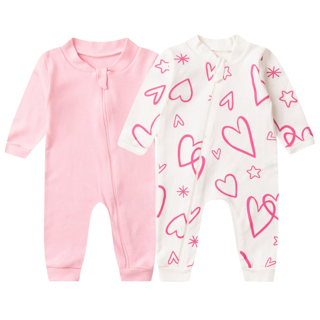 Kit 2 Macacão Bebê Sem Pé Zíper Frontal Liso e Estampado Menino e Menina Suedine Enxoval para Bebês