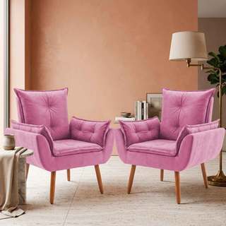 Kit 02 Poltrona Decorativa Opalla Pés Palito Premium Suede Várias Cores