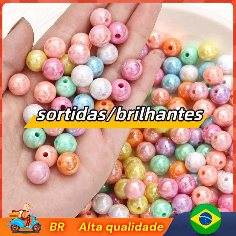 Pacote 500g Bola de Resina Perolizada Sortida Multicolorida 6/8/10mm - Kit Cores Pastel Brilhantes para Artesanato