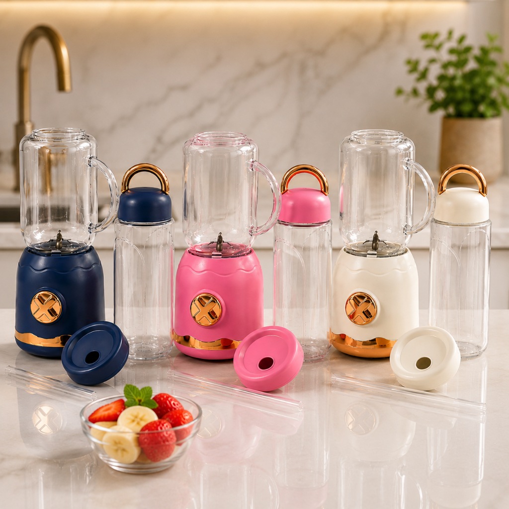 Mini Liquidificador Portátil Recarregável 6 lâminas USB 3 em 1 Suco, Smoothie, Shake