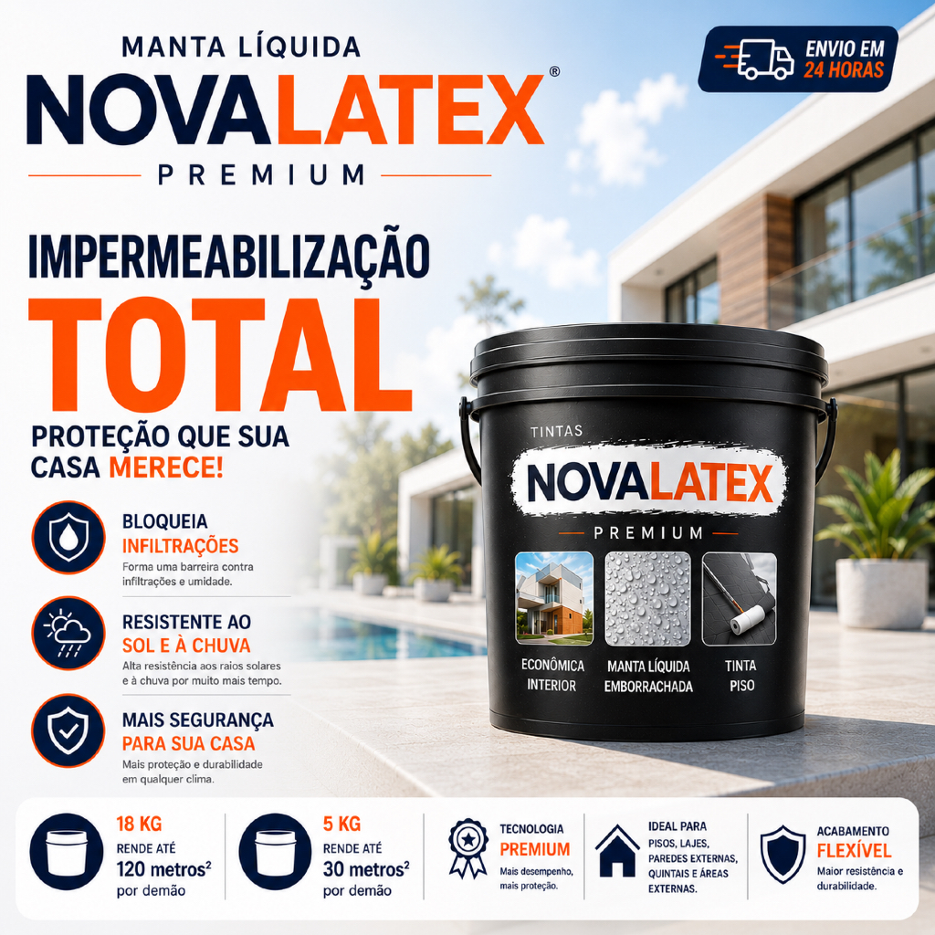 Manta Liquida Emborrachada 5Kg Novalatex - Hidrorepelente Antimofo Protege De Infiltração Sem Cheiro