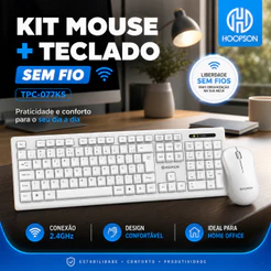 Kit Teclado e Mouse Sem Fio 2.4GHz Branco USB Plug & Play p/ PC Notebook Smart TV Alta Precisão