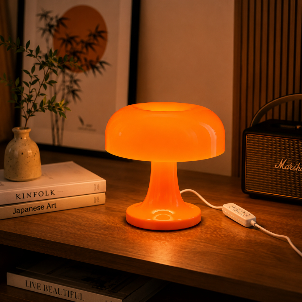 Abajur Luminária LED Cogumelo Retrô USB Decorativa De Mesa Quarto 3 Tons De Luz Controle No Cabo Escritorio Home Office