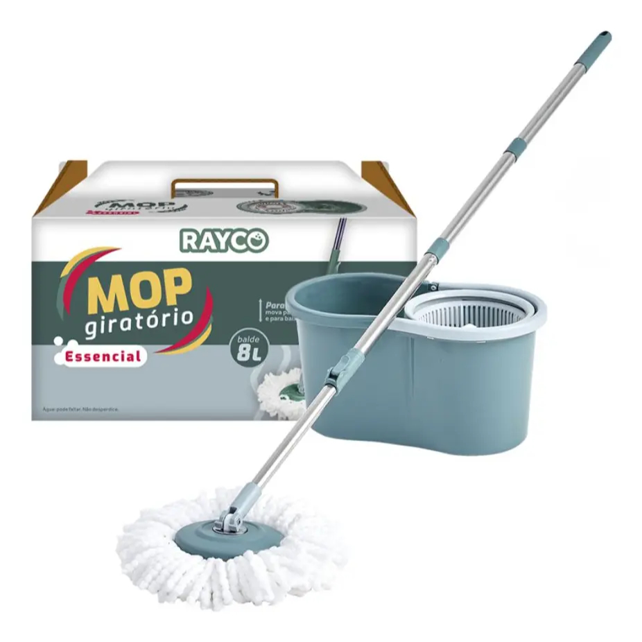 Mop Giratório Rayco com Balde de Aço 8L e Cabo Ajustável