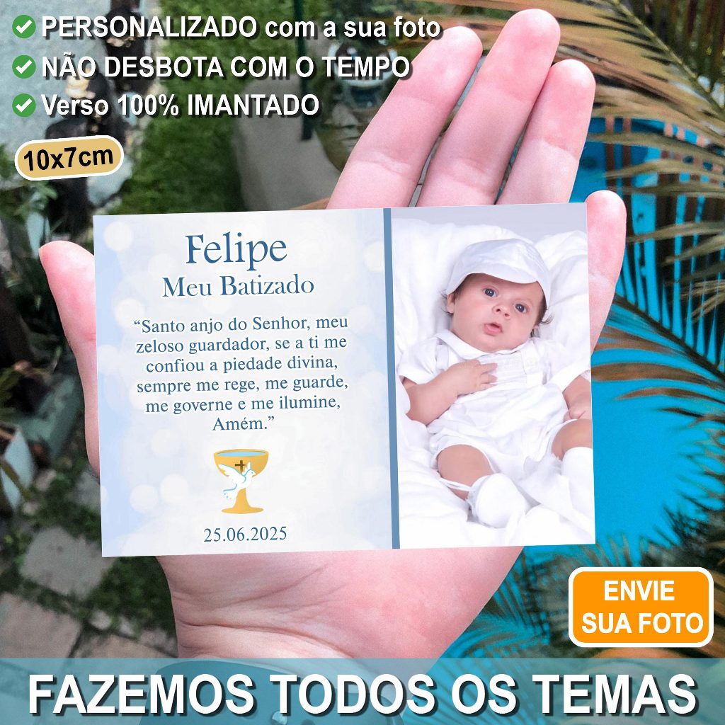 Imã de Geladeira Batizado Personalizado 10x7 | Lembrancinha com Foto Batismo Primeira Eucaristia
